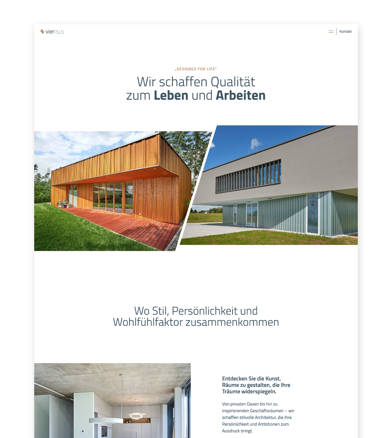 Ausschnitt der Webseite von vierPLUS Architekten